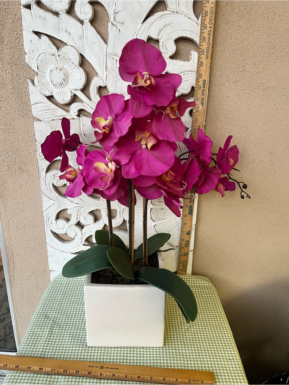 Fuchsia Artificial Orchid Arrangement in White Ceramic Pot
